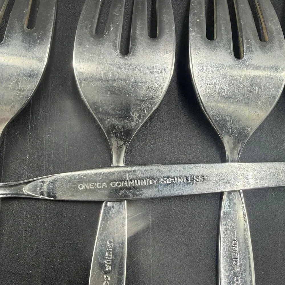 (6) Oneida Community Frostfire Stainless Salad Forks 6 5/8